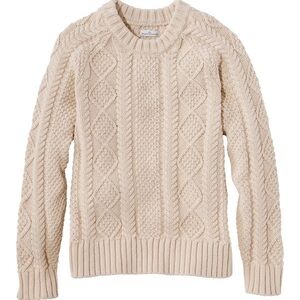 L.L. Bean Signature Fisherman Cream Cotton Crewneck Cable Knit Sweater